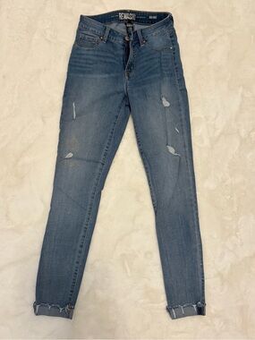 REWASH Women's midrise Distressed Blue Skinny Jeans